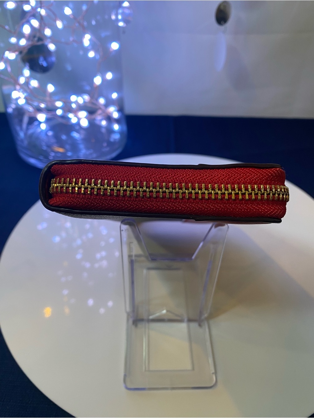 Coach Brown Signature Canvas Wallet with Red Trim - Picture 8 of 11